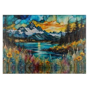 Planche À Découper Rivière de la montagne et paysage Fleur sauvage