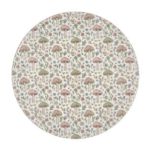 Planche À Découper Rond Fungi Crème Pastel   Cottagecore Cercle