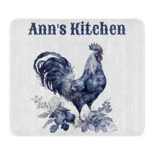 Planche À Découper "Rooster" Blue Willow Style Personnalisé