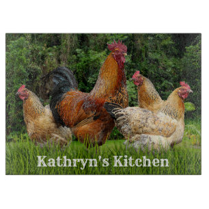 Planche À Découper Rooster rouge et poules