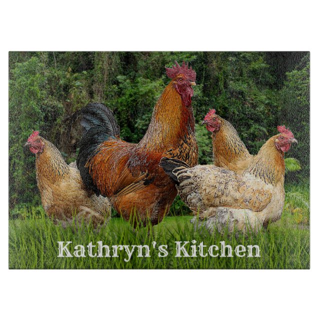 Planche À Découper Rooster rouge et poules (Devant)