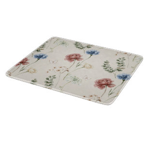 Planche À Découper Rose Bourgogne Fleurs Blanches Bleues Papillon