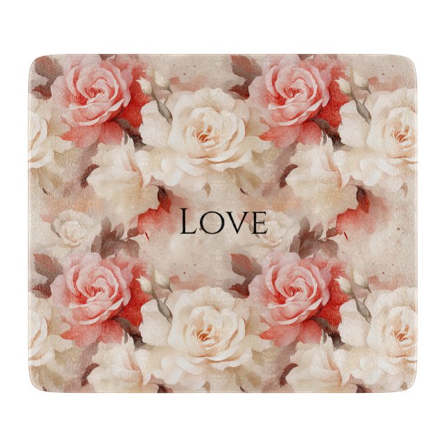 Planche À Découper Rose florale crème rose pâle jolie (Devant)