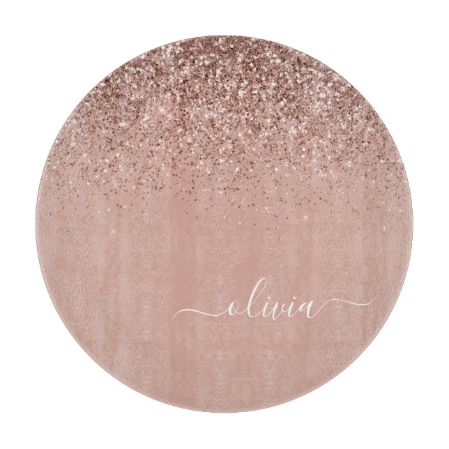 Planche À Découper Rose Gold Blush Pink Parties scintillant Script Mo (Devant)