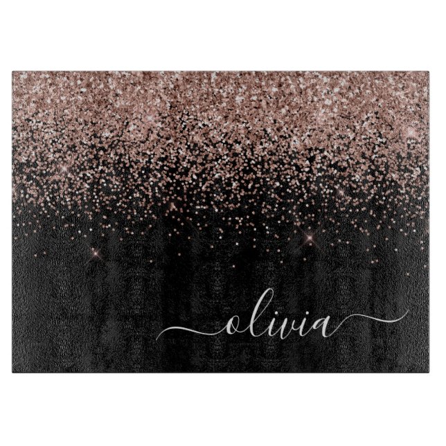 Planche À Découper Rose Gold Blush Rose Pailleté Monogramme Script Gi (Devant)