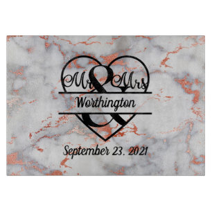 Planche À Découper Rose Gold Marble M. et Mme Heart Mariage Don