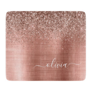 Planche À Découper Rose Gold Métallisé Rose Pailleté Monogramme