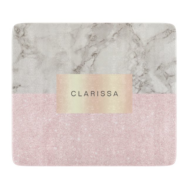 Planche À Découper Rose gold pailleté et marbre blanc élégant (Devant)