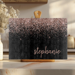 Planche À Découper Rose Gold Pailleté Noir Signature Moderne