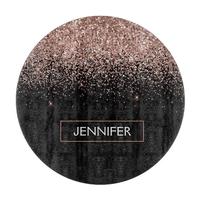 Planche À Découper Rose Gold Rose Pailleté Monogramme Féminin (Devant)