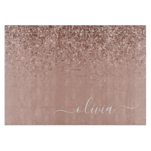 Planche À Découper Rose Gold Rose Pâle Pailleté Monogramme Féminin