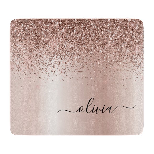 Planche À Découper Rose Gold - Rose Pâle Pailleté Monogramme Nom (Devant)