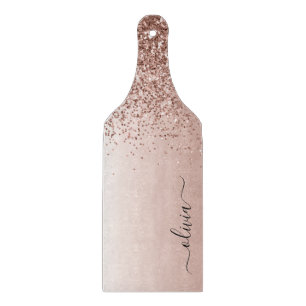 Planche À Découper Rose Gold - Rose Pâle Pailleté Monogramme Nom
