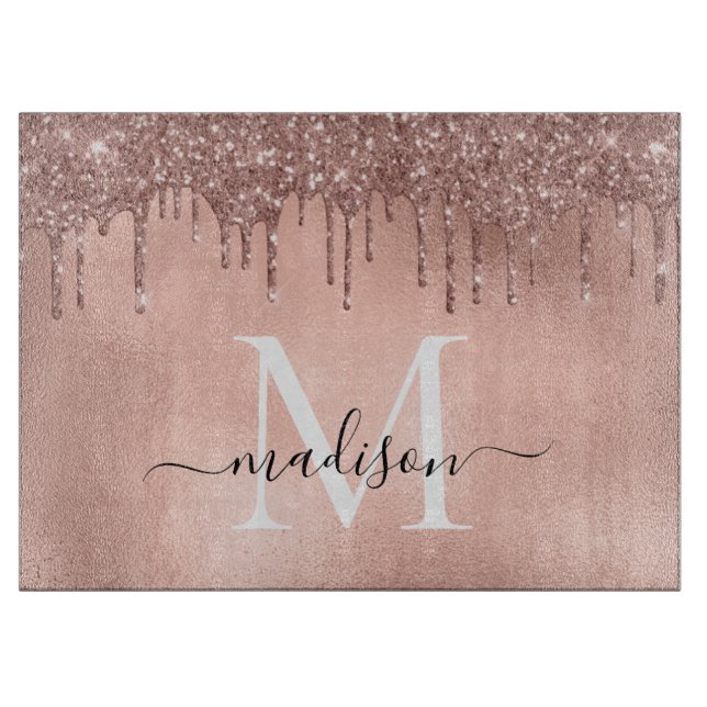 Planche À Découper Rose métallique Monogramme Parties scintillant ros (Devant)