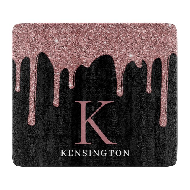 Planche À Découper Rose noir  or Parties scintillant gouttes Monogram (Devant)