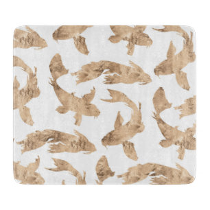 Planche À Découper Rose or koi poisson blanc arrière - plan
