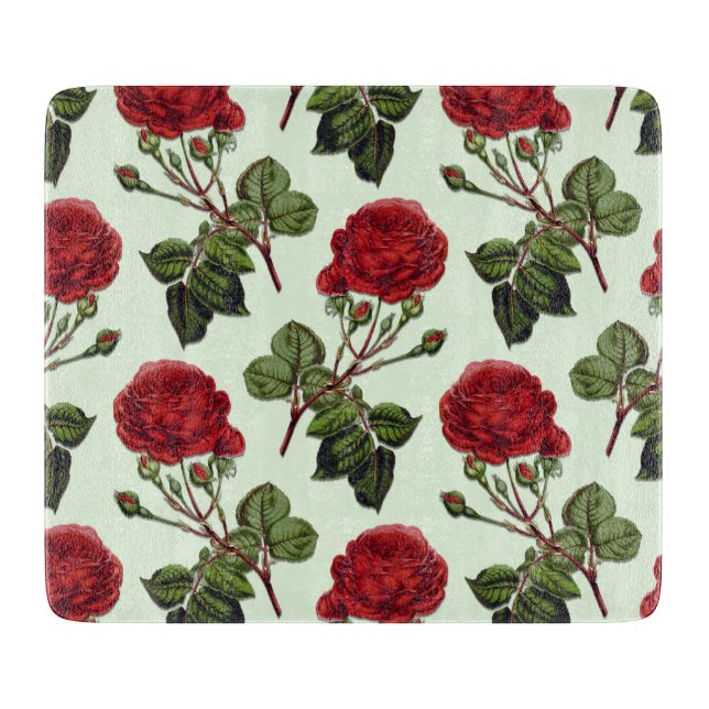 Planche À Découper Rose Red Long Stem Motif Mint Green Arrière - plan (Devant)