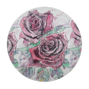 Planche À Découper Rose rouge Florale femmes Panneau de verre