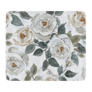 Planche À Découper Roses de jardin   Floral vintage aquarelle blanc