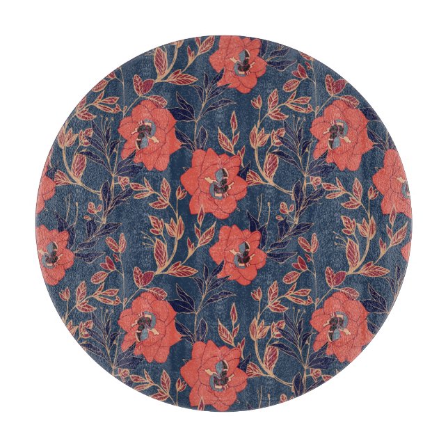 Planche À Découper Roses rouges Peonies Arrière - plan foncé (Devant)