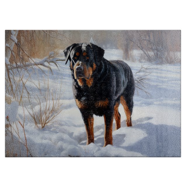 Planche À Découper Rottweiler Laisser neiger Noël (Devant)