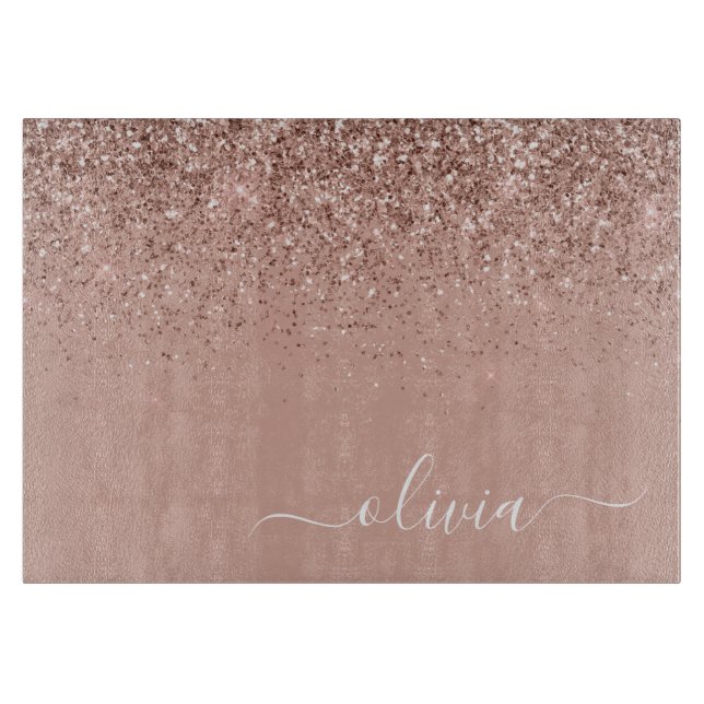 Planche À Découper Rouge à joues Rose Gold Rose Pailleté Monogramme F (Devant)