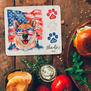 Planche À Découper Rouge Blanc et Bleu Chien Shiba Inu Drôle de Frian