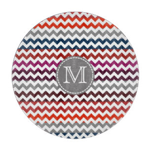 Planche À Découper Rouge blanc gris Chevron Zigzag Monogramme