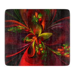 Planche À Découper Rouge vert moderne Floral Abstrait Art Motif #05