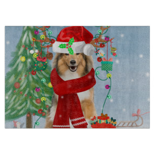 Planche À Découper Rough Collie Chien dans neige cadeau de Noël