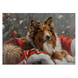 Planche À Découper Rough Collie Chien Festif de Noël