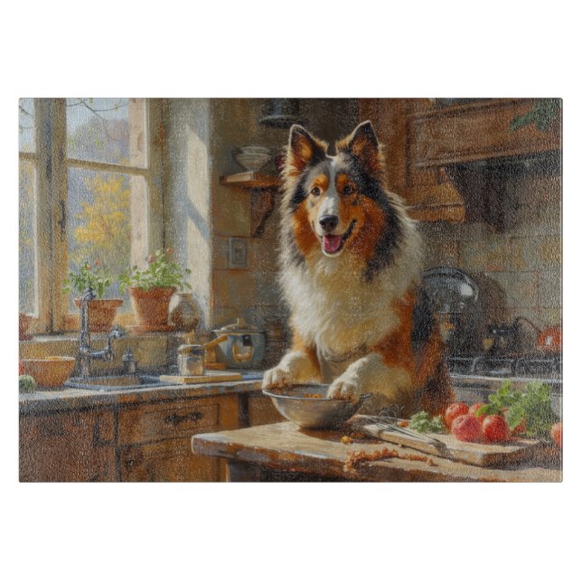 Planche À Découper Rough Collie Cooking in Kitchen (Devant)