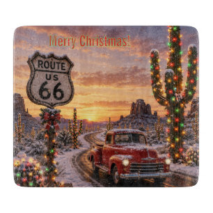 Planche À Découper Route 66 Cuisine de Noël Camion Vintage en Verre