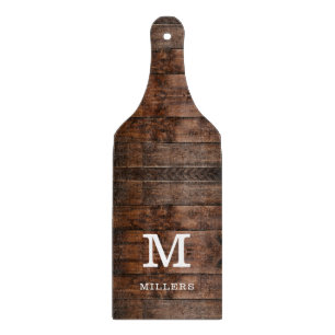 Planche À Découper Rustic Dark Brown Wood Nom de famille Monogramme