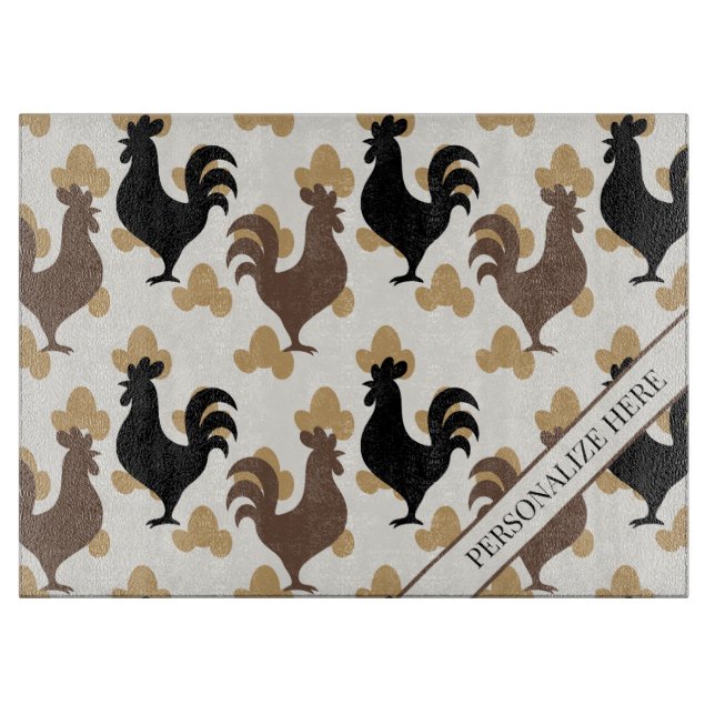 Planche À Découper Rustic Folk Art Rooster Pattern, Farmhouse Kitchen (Devant)