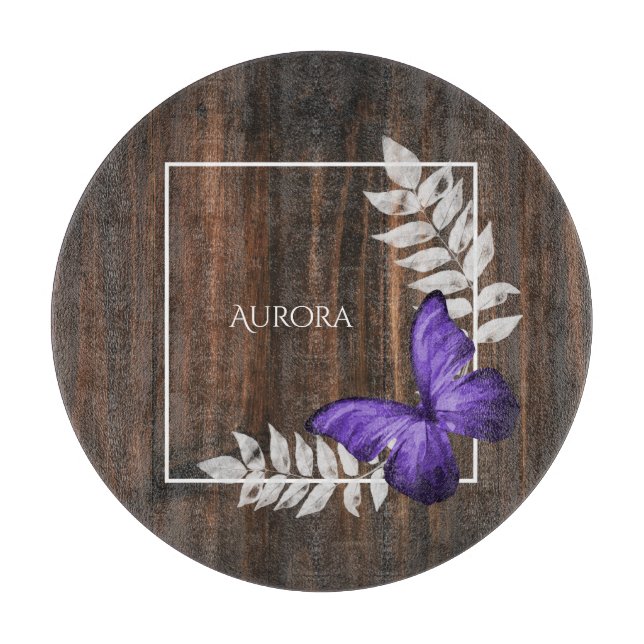 Planche À Découper Rustic Purple Butterfly Personalized Cutting Board (Devant)