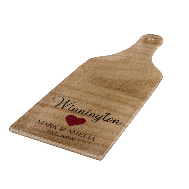 Planche À Découper Rustic Wood Family Est Mariage Date Red Heart (Coin)
