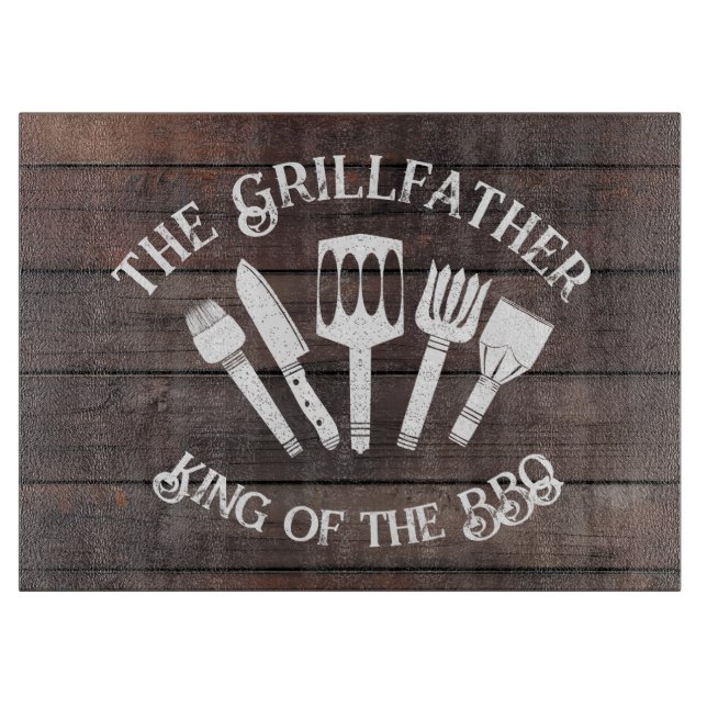 Planche À Découper Rustique "Le Grillfather : Drôle cadeau barbecue (Devant)