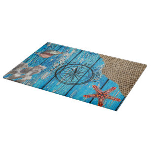 Planche À Découper Rustique Nautique Bleu Burlap Starfish