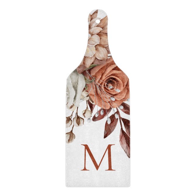 Planche À Découper Rustique Terracotta Boho Florals Monogramme initia (Devant)