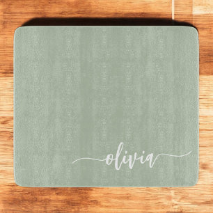 Planche À Découper Sage Green Minimaliste Moderne Monogramme Élégant