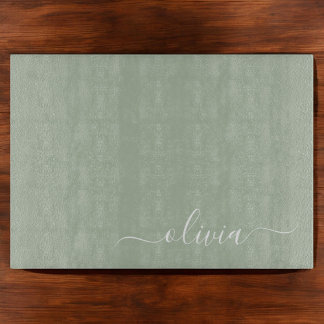 Planche À Découper Sage Green Minimaliste Moderne Monogramme Élégant