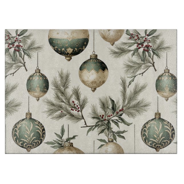 Planche À Découper Sage Greenand Or Ornements de Noël Poinsettias (Devant)