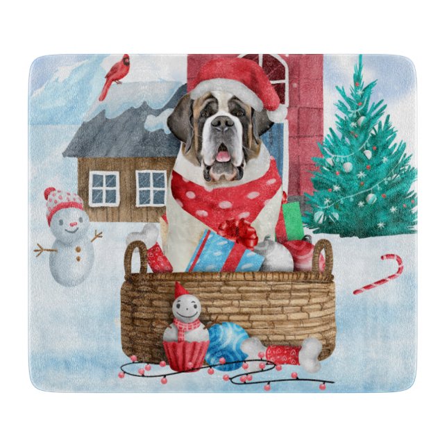 Planche À Découper Saint Bernard Chien dans la neige Maison de Chien  (Devant)