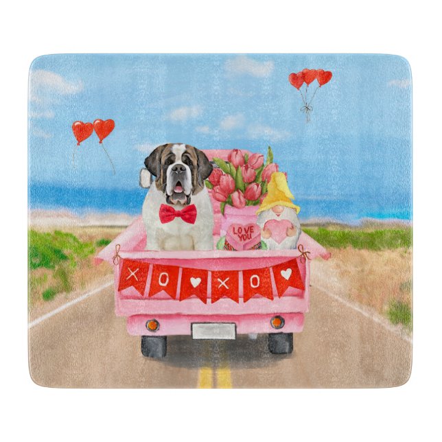 Planche À Découper Saint Bernard Chien Saint Valentin Coeurs de camio (Devant)