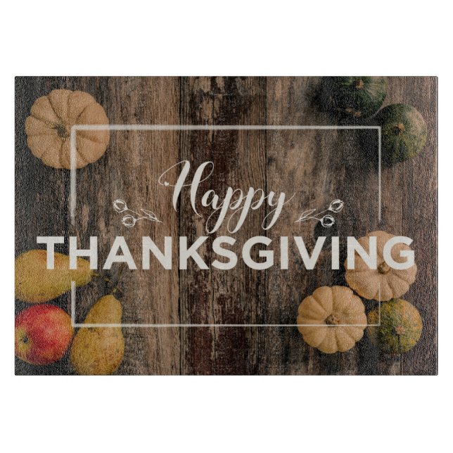 Planche À Découper Salutation bon thanksgiving avec citrouille (Devant)