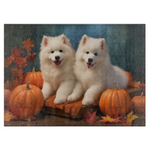Planche À Découper Samoyed Chiot Automne Citrouille de plaisir