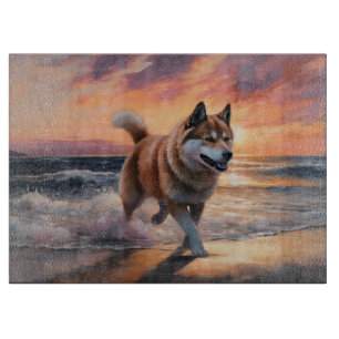 Planche À Découper Sandy Paws Akita Chien sur le coucher du soleil de