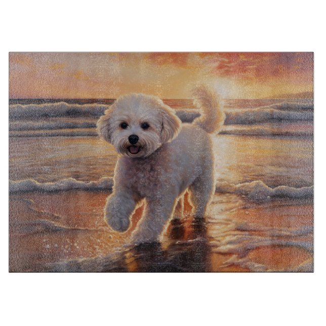 Planche À Découper Sandy Paws Bichon Frise Dog sur Beach Sunset (Devant)