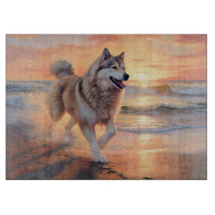 Planche À Découper Sandy Paws Malamute Alaskan Chien sur la Plage au